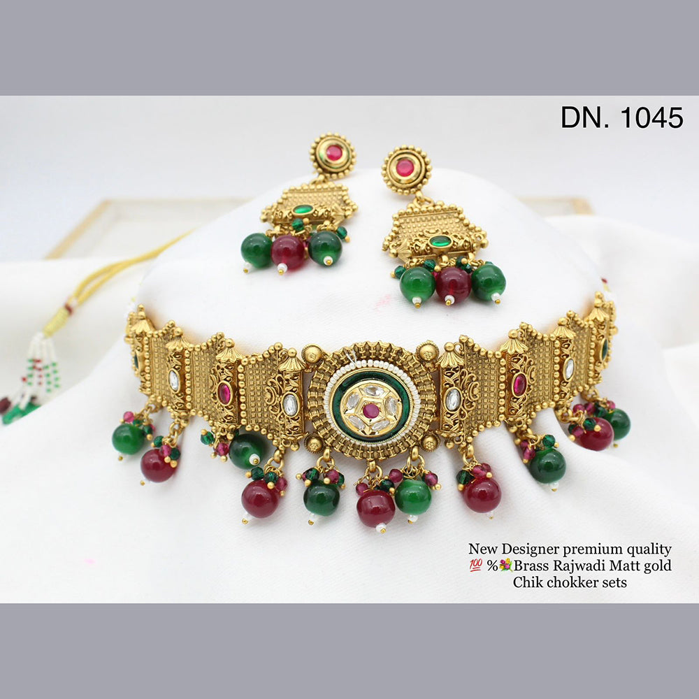 FS Collection Gold Plated Pota Stone Choker Necklace Set