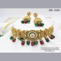 FS Collection Gold Plated Pota Stone Choker Necklace Set