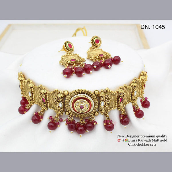 FS Collection Gold Plated Pota Stone Choker Necklace Set