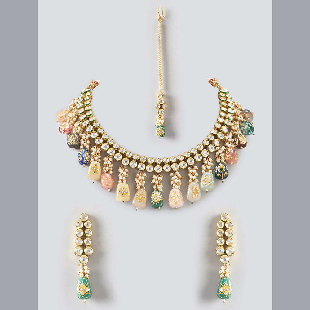 FS Collection Gold Plated Kundan Necklace Set