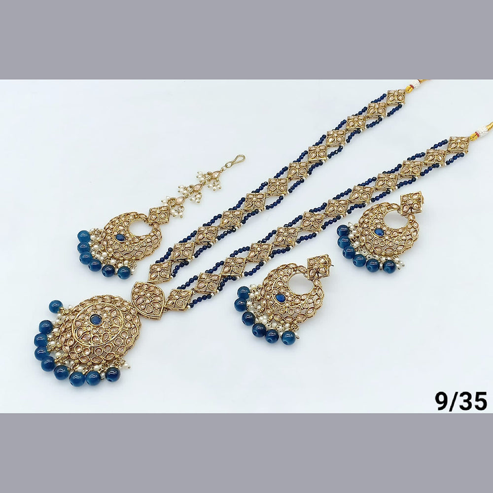 FS Collection Gold Plated Crystal Stone Long  Necklace Set