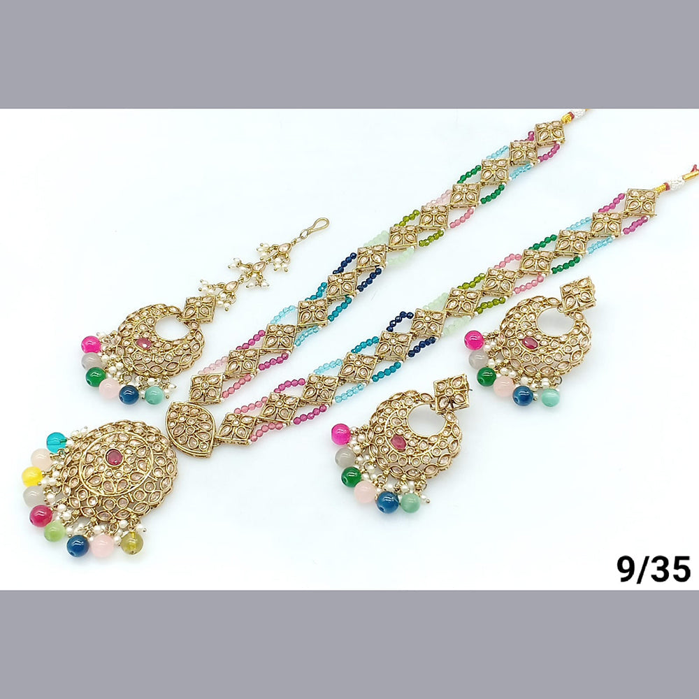 FS Collection Gold Plated Crystal Stone Long  Necklace Set
