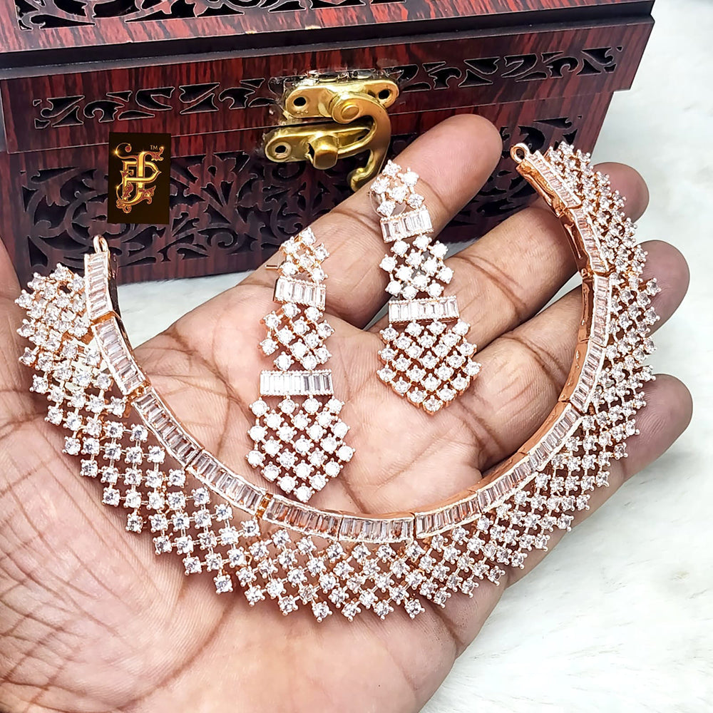 FS Collection Rose Gold Plated AD Necklace Set
