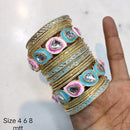 FS Collection Gold Plated Kundan Stone Bangles Set