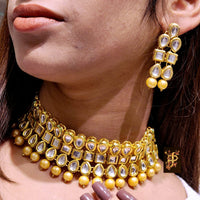 FS Collection Gold Plated Kundan Stone Choker Necklace Set