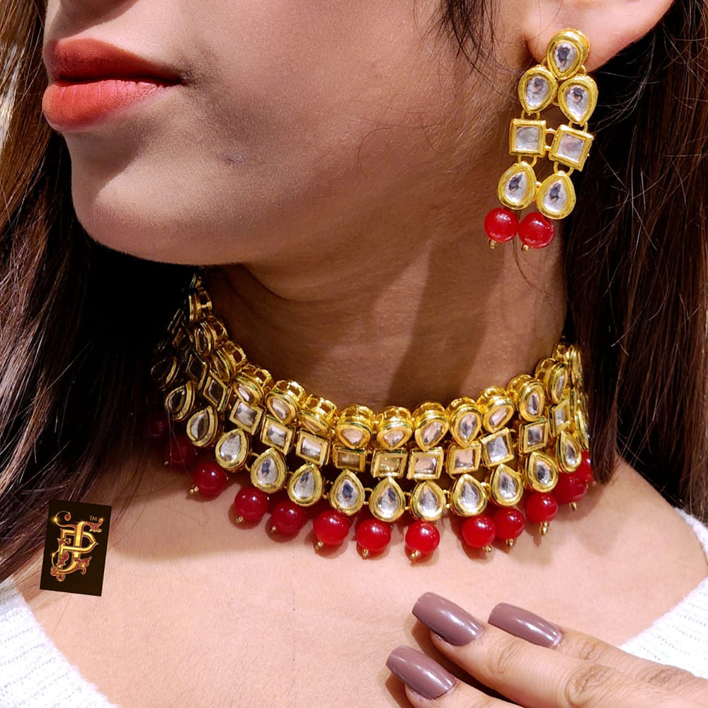 FS Collection Gold Plated Kundan Stone Choker Necklace Set