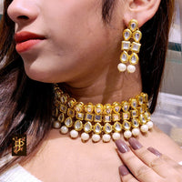 FS Collection Gold Plated Kundan Stone Choker Necklace Set