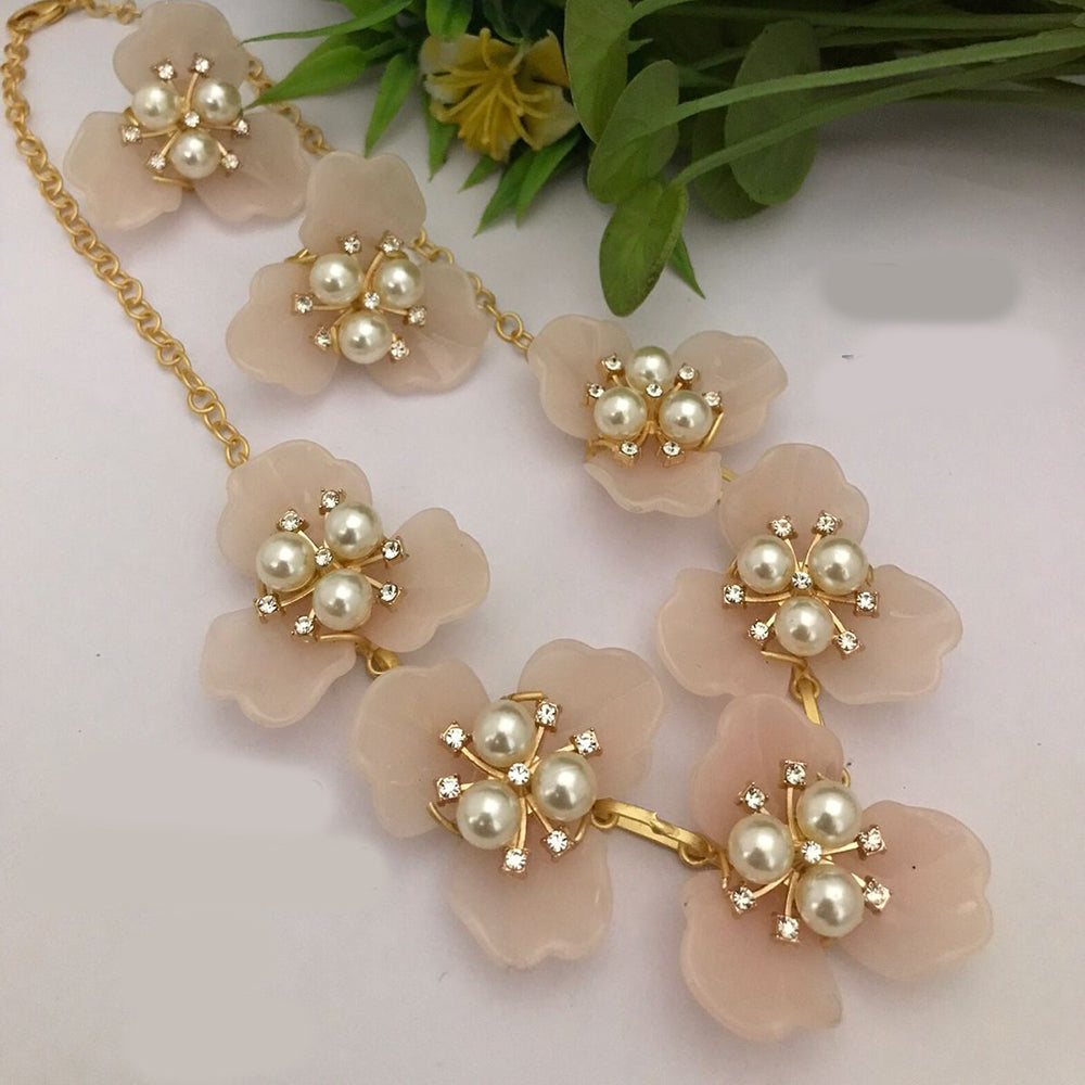 FS Collection Gold Plated Pearl Necklace Set