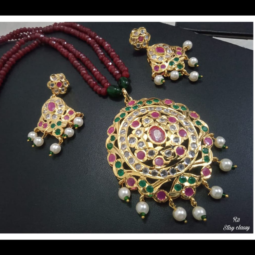 FS Collection Gold Plated Austrian Stone Long Necklace Set