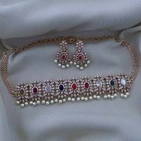 FS Collection Gold Plated AD Choker Necklace Set