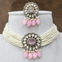 FS Collection Gold Plated Kundan And Pearl Choker Necklace Set