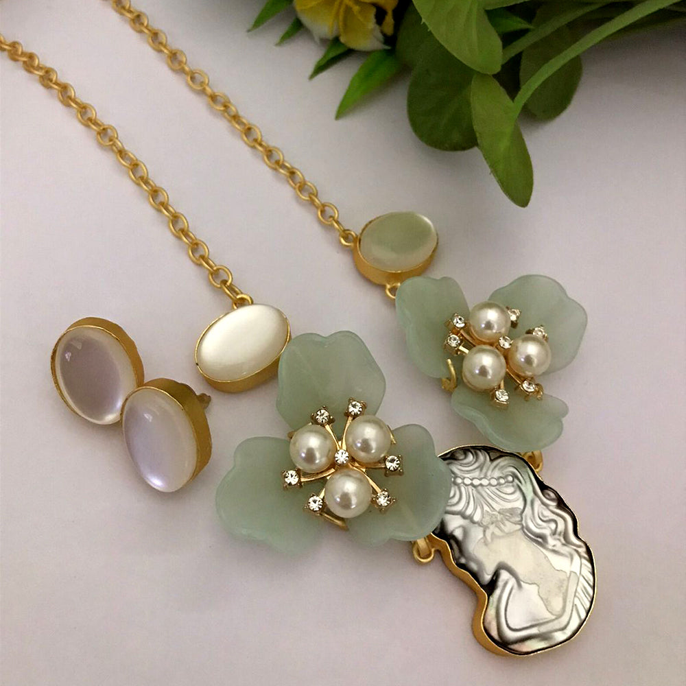 FS Collection Gold Plated Pearl Necklace Set