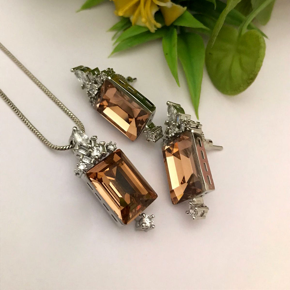 FS Collection Sliver Plated Crystal Pendant Set