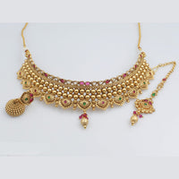 FS Collection Gold Plated Pota Stone Choker Necklace Set
