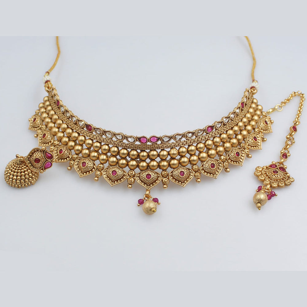 FS Collection Gold Plated Pota Stone Choker Necklace Set