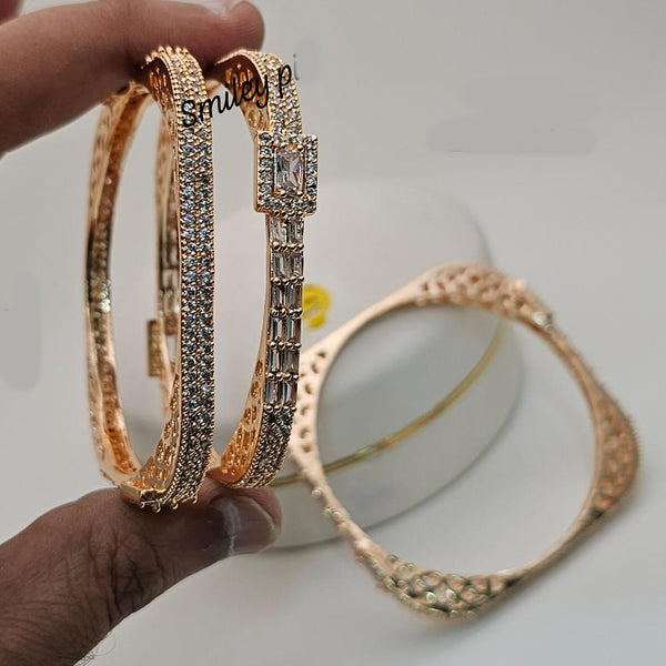 FS Collection Rose Gold Plated AD Bangles Set