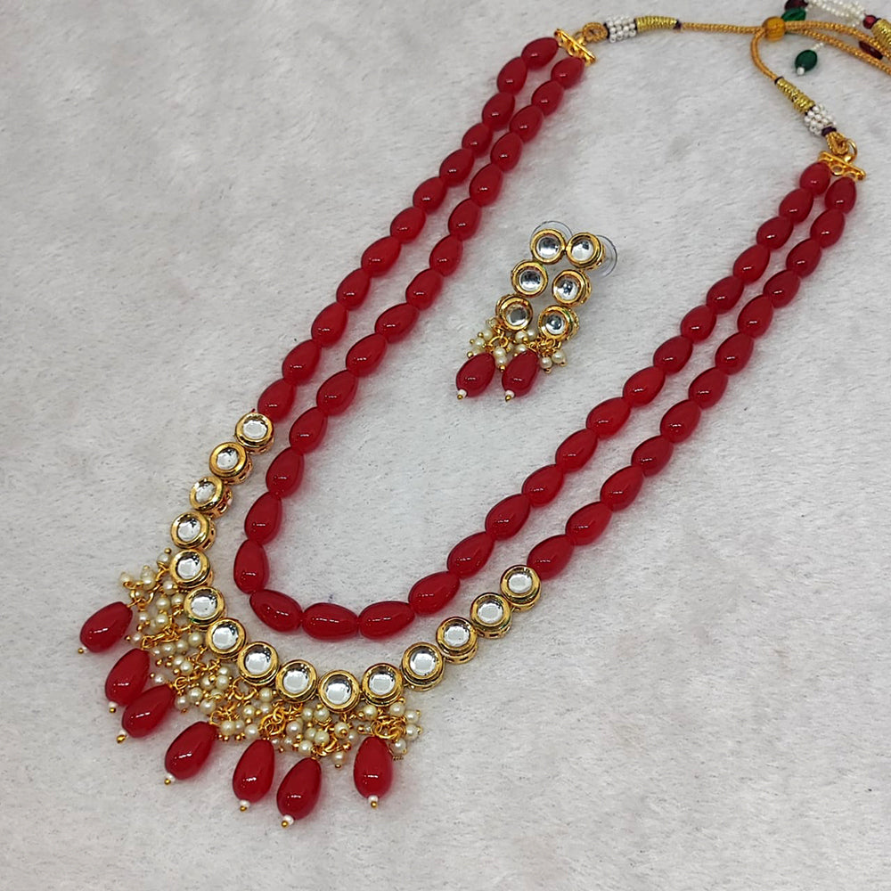 FS Collection Gold Plated Kundan Long Necklace Set