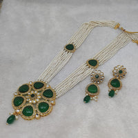 FS Collection Gold Plated Kundan And Pearl Long Necklace Set