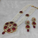 FS Collection Gold Plated Kundan And Pearl Long Necklace Set
