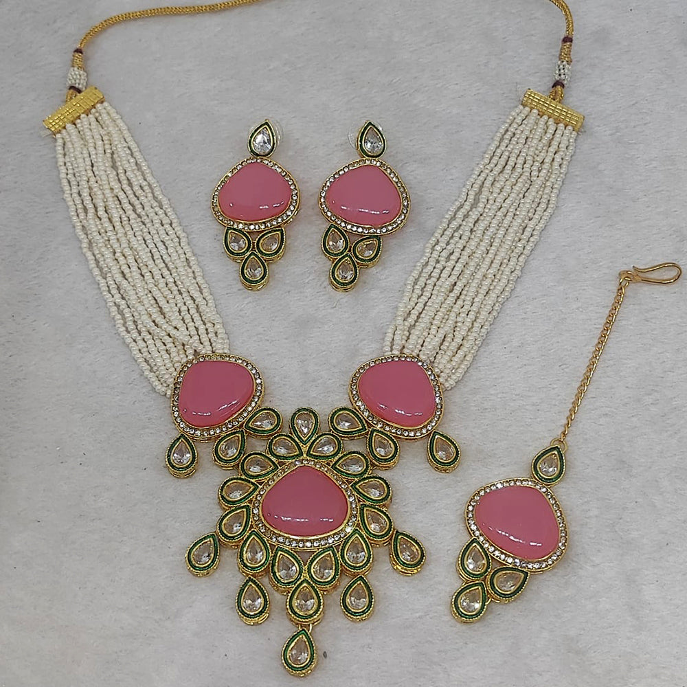 FS Collection Gold Plated Kundan Necklace Set