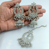 Fs Collection Silver Plated Crystal Stone Jhumki With Maangtikka