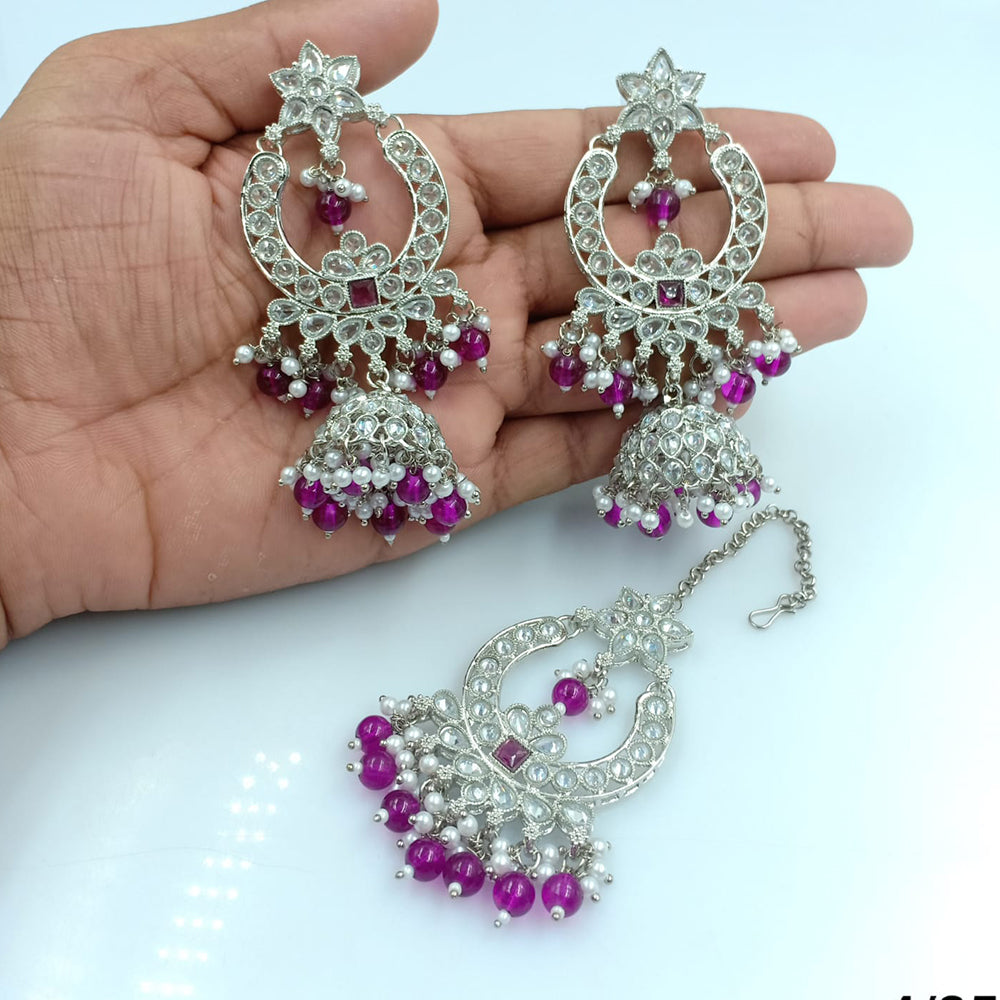 Fs Collection Silver Plated Crystal Stone Jhumki With Maangtikka