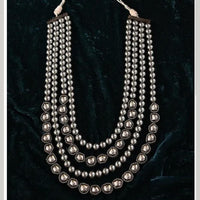 FS Collection Black Polish Multi Layer Kundan Long Necklace