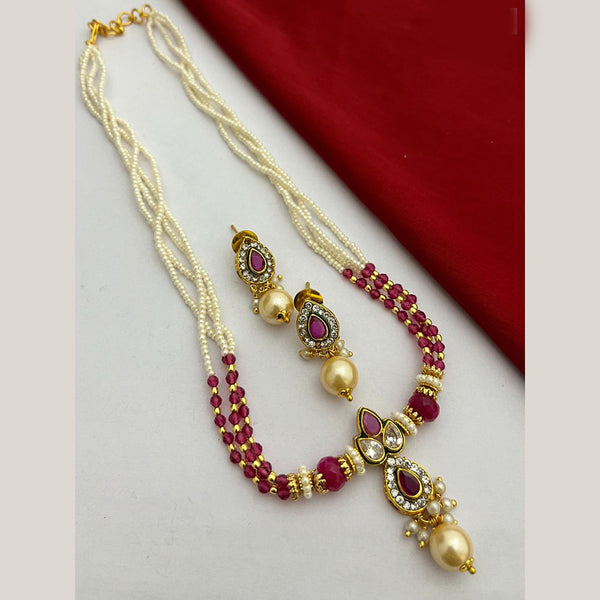 FS Collection Gold Plated Crystal And Pearl Long Necklace Set