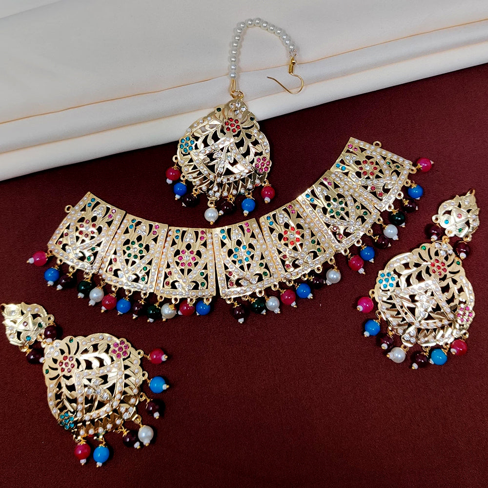 FS Collection Gold Plated Austrian Stone Choker Necklace Set