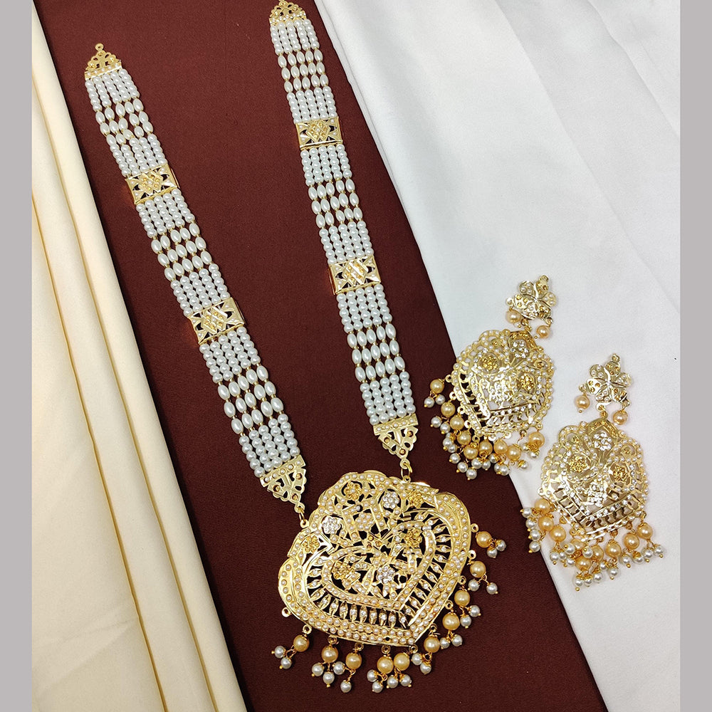 FS Collection Gold Plated Pearl Long Necklace Set