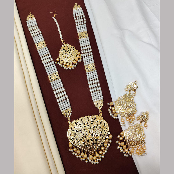 FS Collection Gold Plated Pearl Long Necklace Set