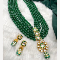 FS Collection Gold Plated Kundan And Beads Long Necklace Set