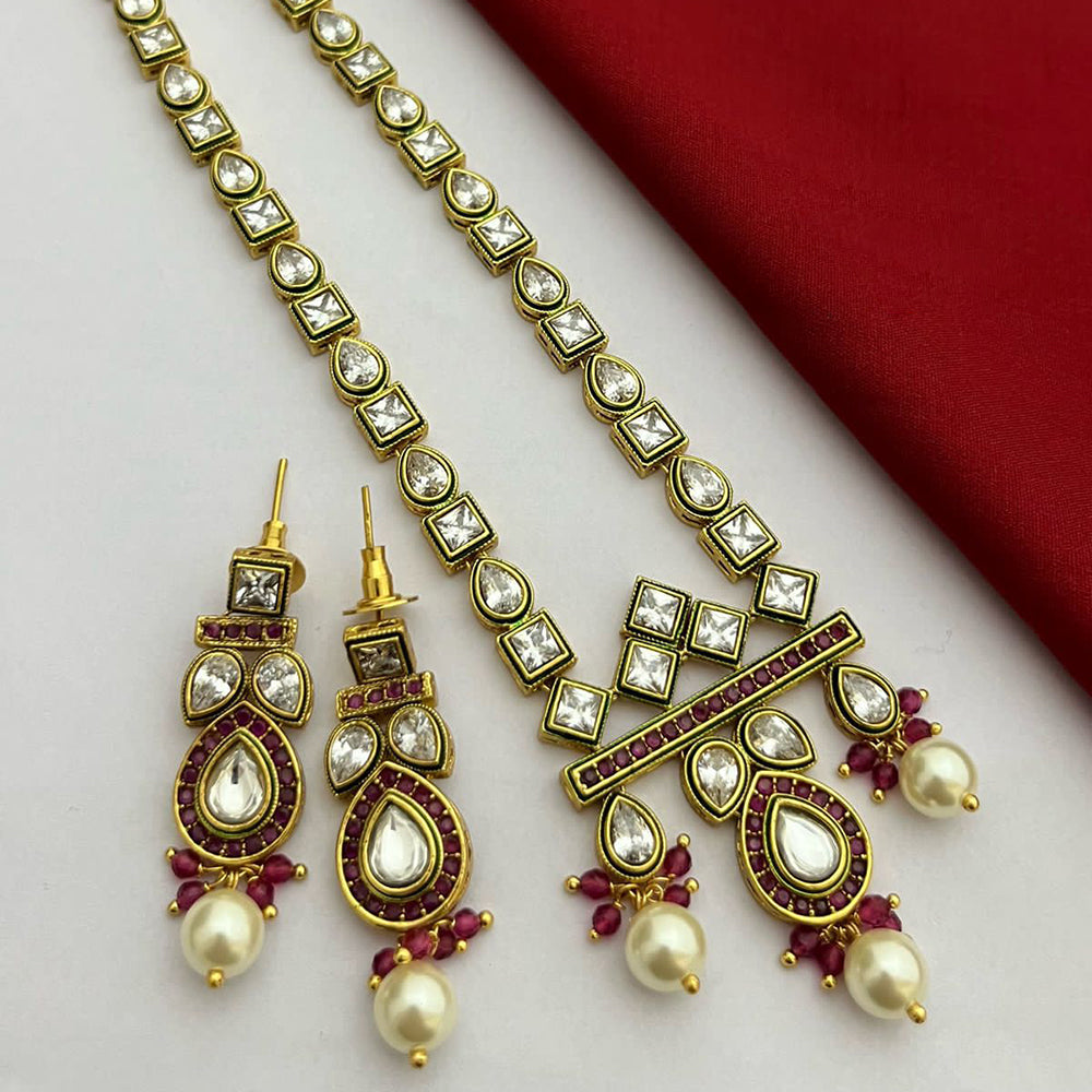 FS Collection Gold Plated Kundan Long Necklace Set