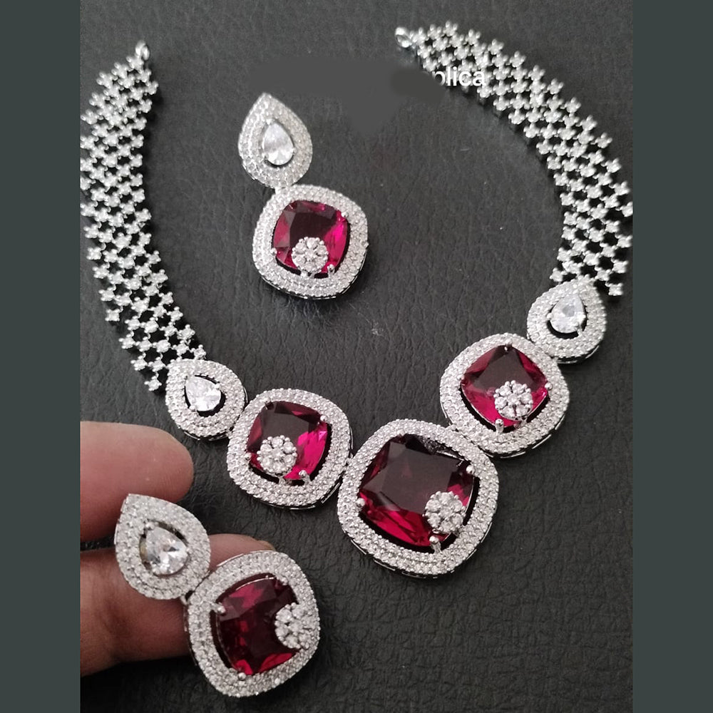 FS Collection Silver Plated AD Necklace Set