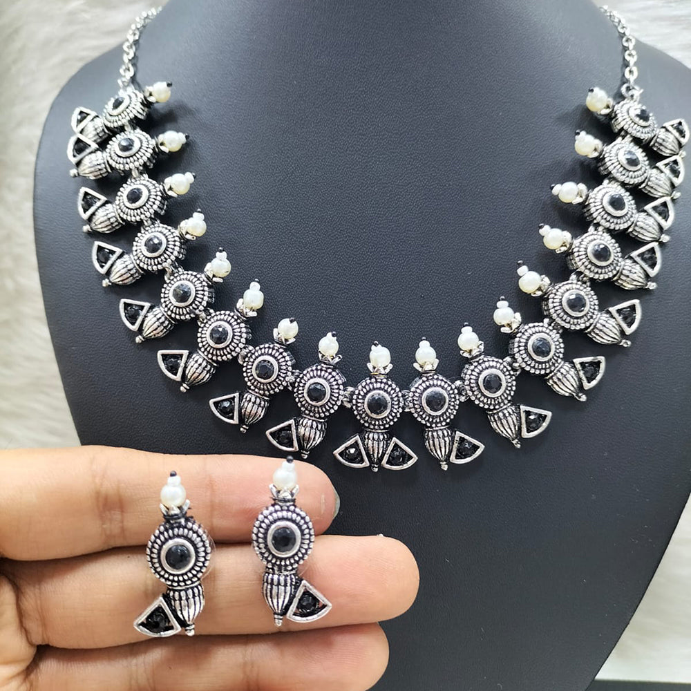 FS Collection Silver Plated Pota Stone Necklace Set
