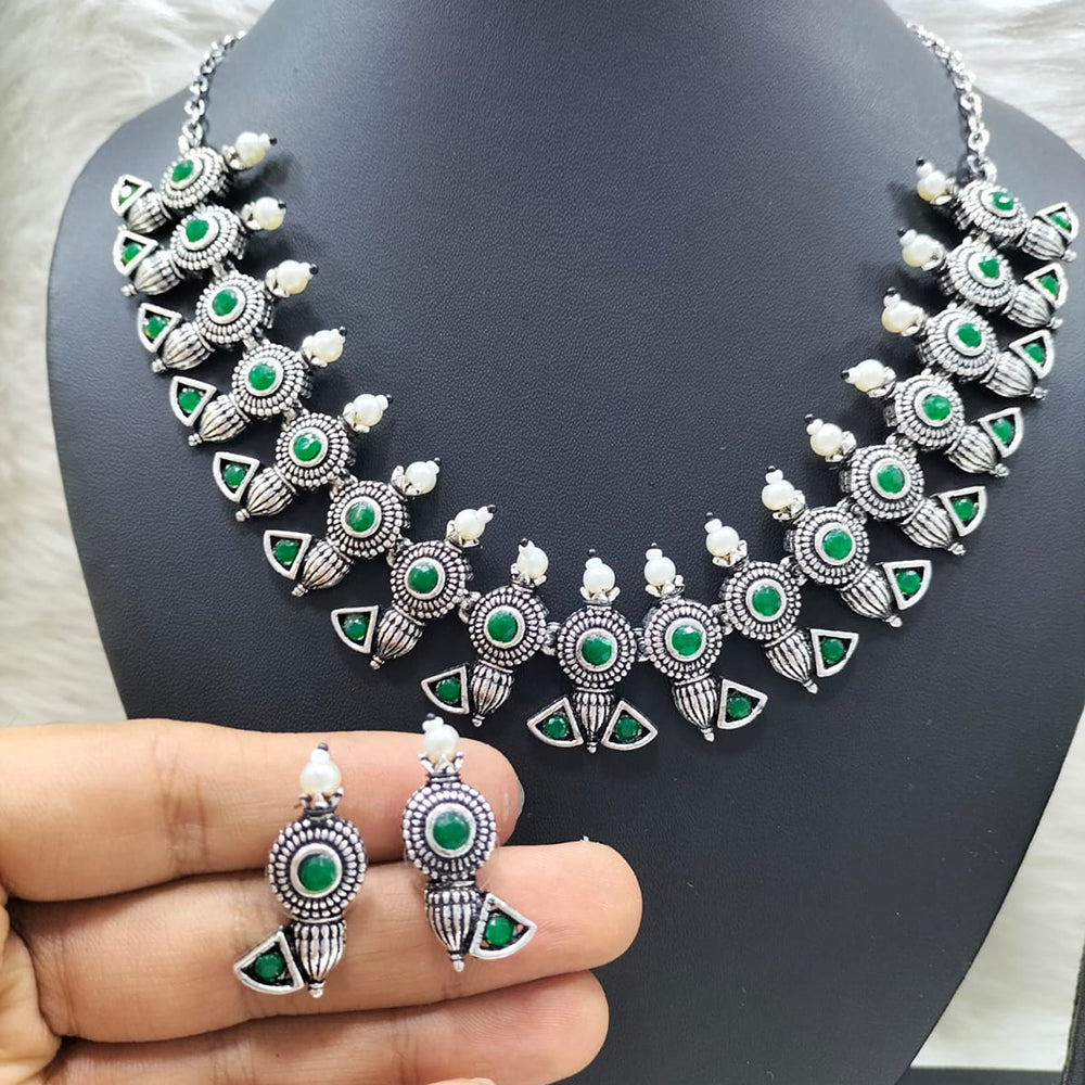 FS Collection Silver Plated Pota Stone Necklace Set