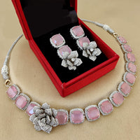 FS Collection Silver Plated AD Choker Necklace Set