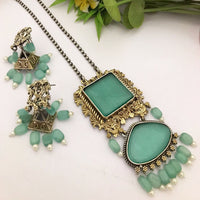 FS Collection Oxidised Plated Crystal Stone Long Necklace Set