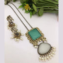 FS Collection Oxidised Plated Crystal Stone Long Necklace Set