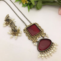 FS Collection Oxidised Plated Crystal Stone Long Necklace Set
