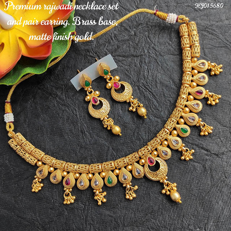 Raj Creations Gold Plated Pota Stone Choker Necklace Set