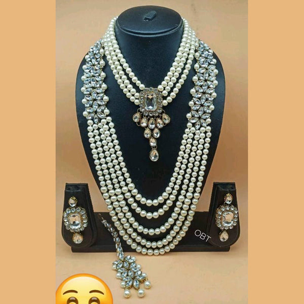 Raj Creations Gold Plated Crystal Stone & Beads Bridal Set