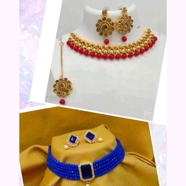 Raj Creations Austrian Stone & Beads Necklace Combo