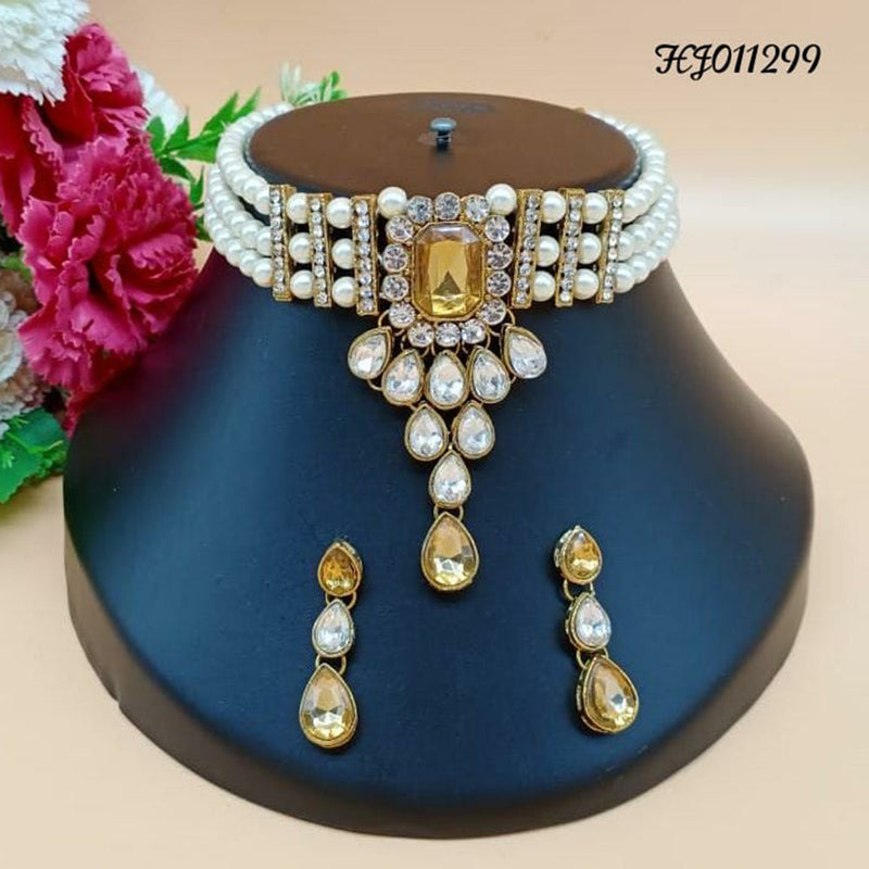 Raj Creations Gold Plated Crystal Stone Choker Necklace Set