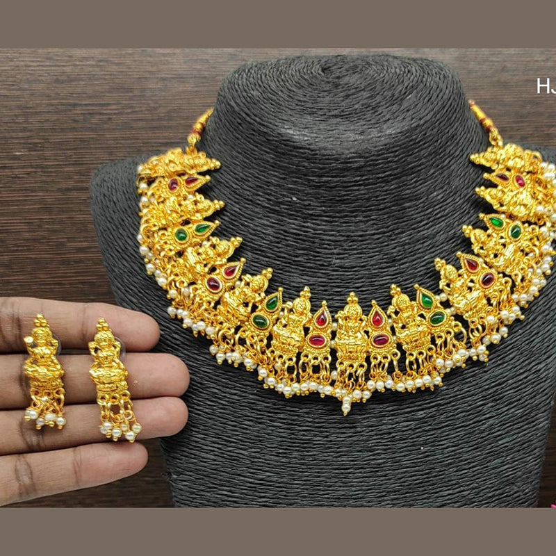 Raj Creations Gold Plated Kundan Stone Temple Design Necklace Set