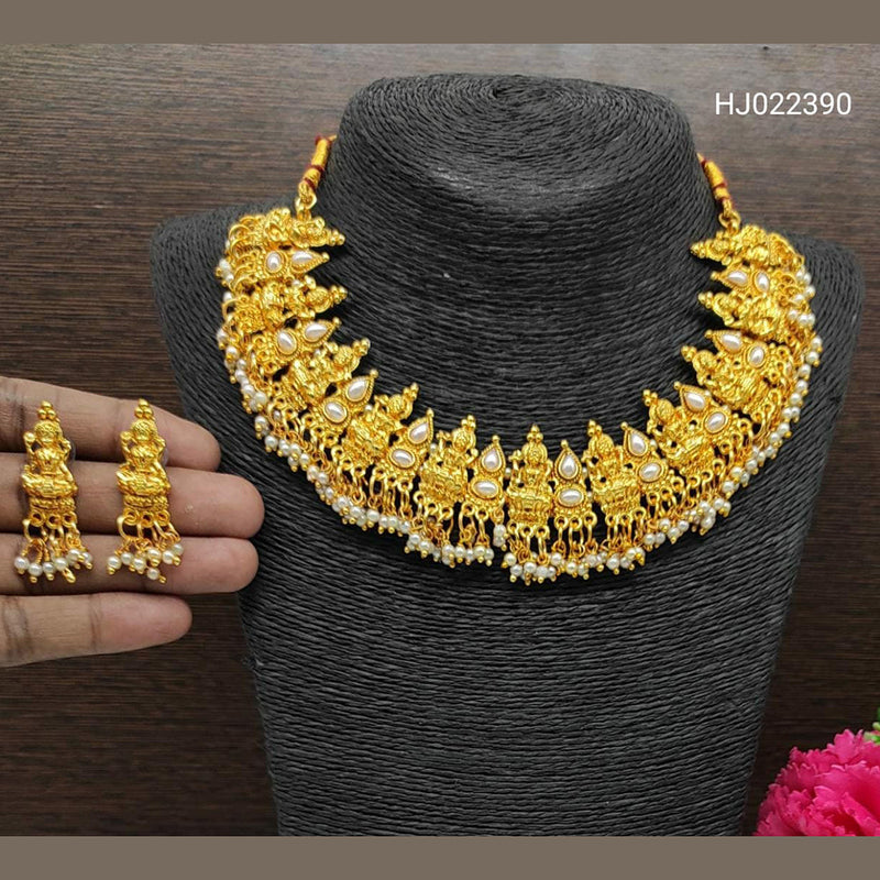 Raj Creations Gold Plated Kundan Stone Temple Design Necklace Set