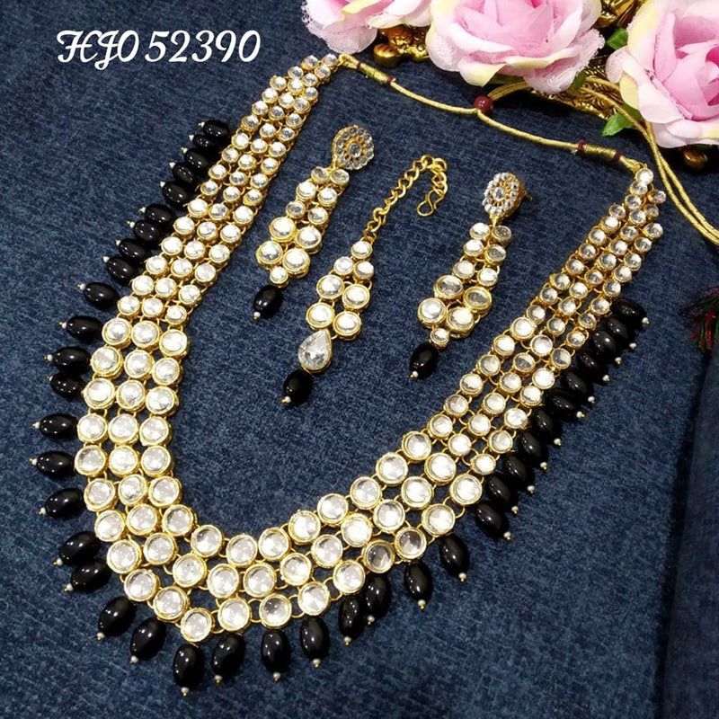 Raj Creations Gold Plated Crystal Stone & Beads Long Necklace Set