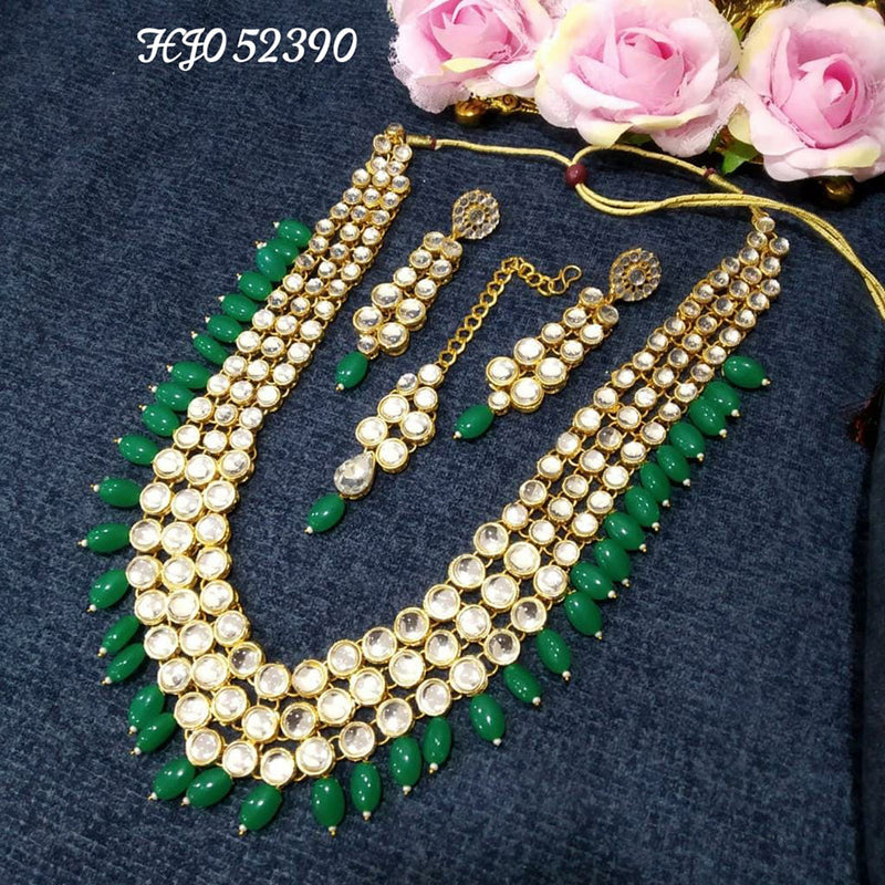 Raj Creations Gold Plated Crystal Stone & Beads Long Necklace Set