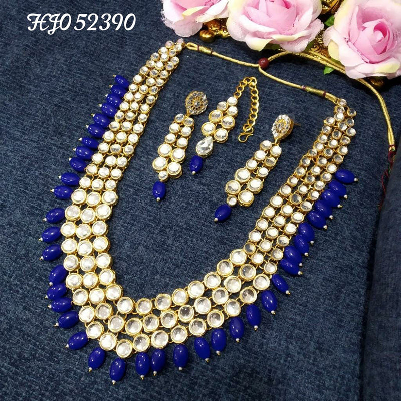 Raj Creations Gold Plated Crystal Stone & Beads Long Necklace Set