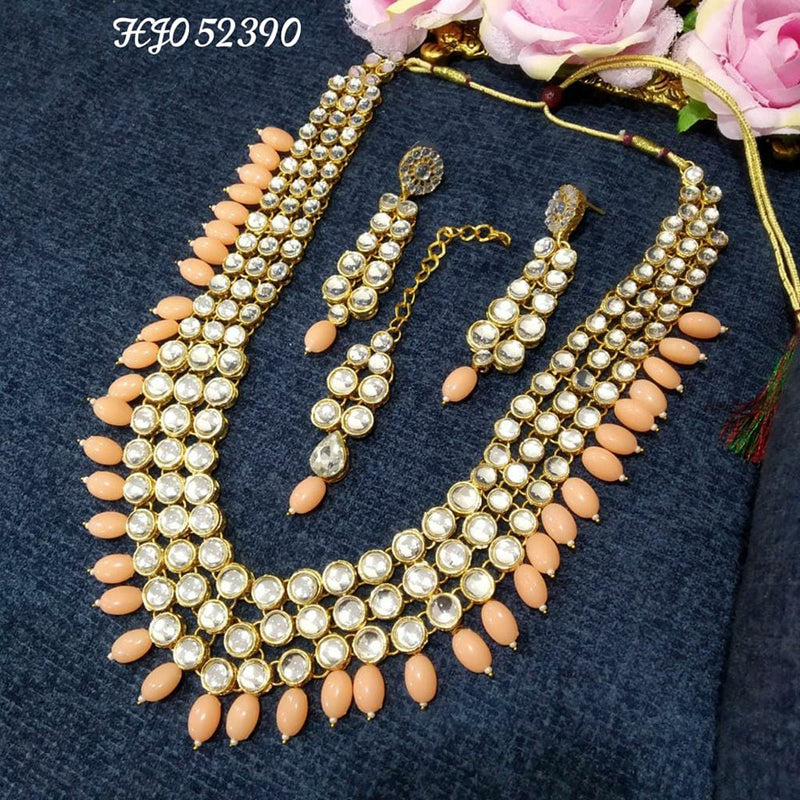 Raj Creations Gold Plated Crystal Stone & Beads Long Necklace Set